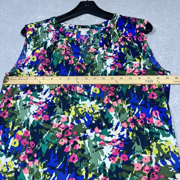 J. Crew Blouse Womens Size 4 Multicolor Floral Abstract Sleeveless with V Neck - Picture 6 of 11